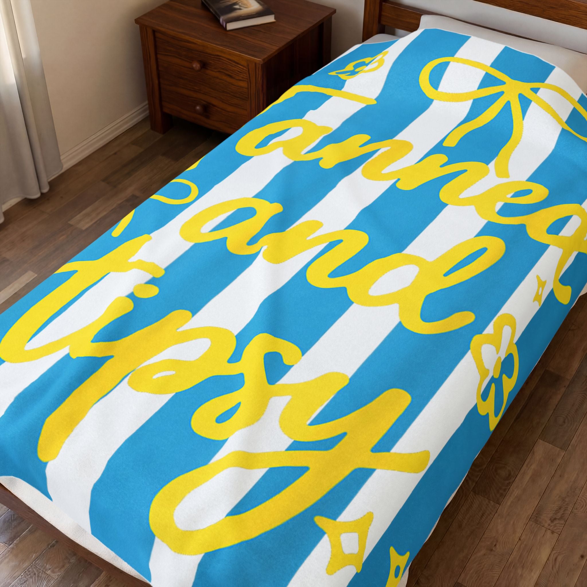 Tanned and Tipsy Velveteen Plush Blanket — Beachy Striped Cozy Throw