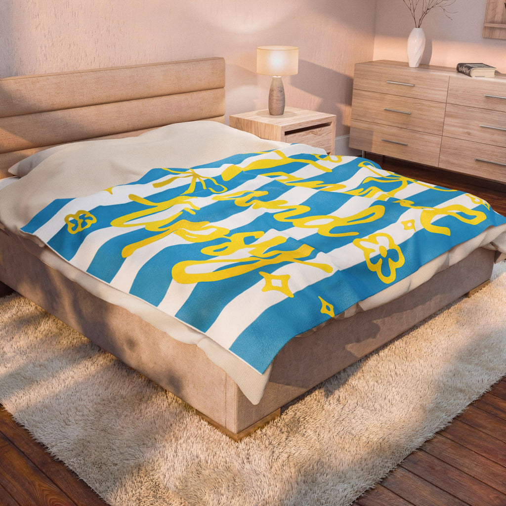 Tanned and Tipsy Velveteen Plush Blanket — Beachy Striped Cozy Throw