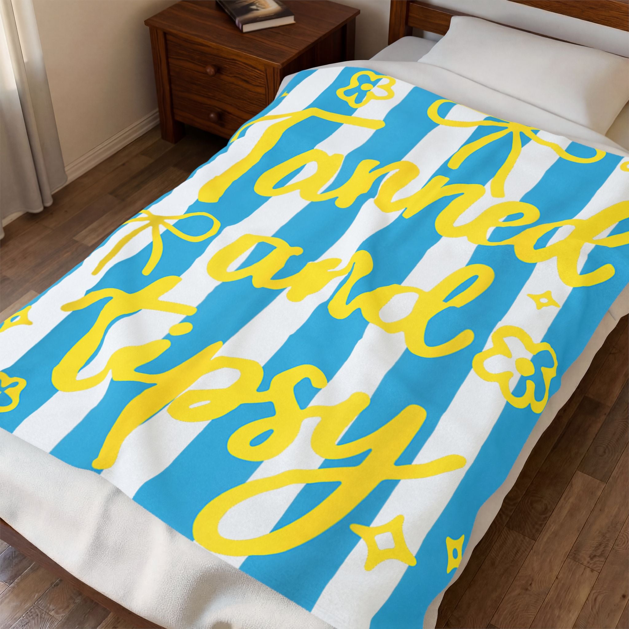 Tanned and Tipsy Velveteen Plush Blanket — Beachy Striped Cozy Throw