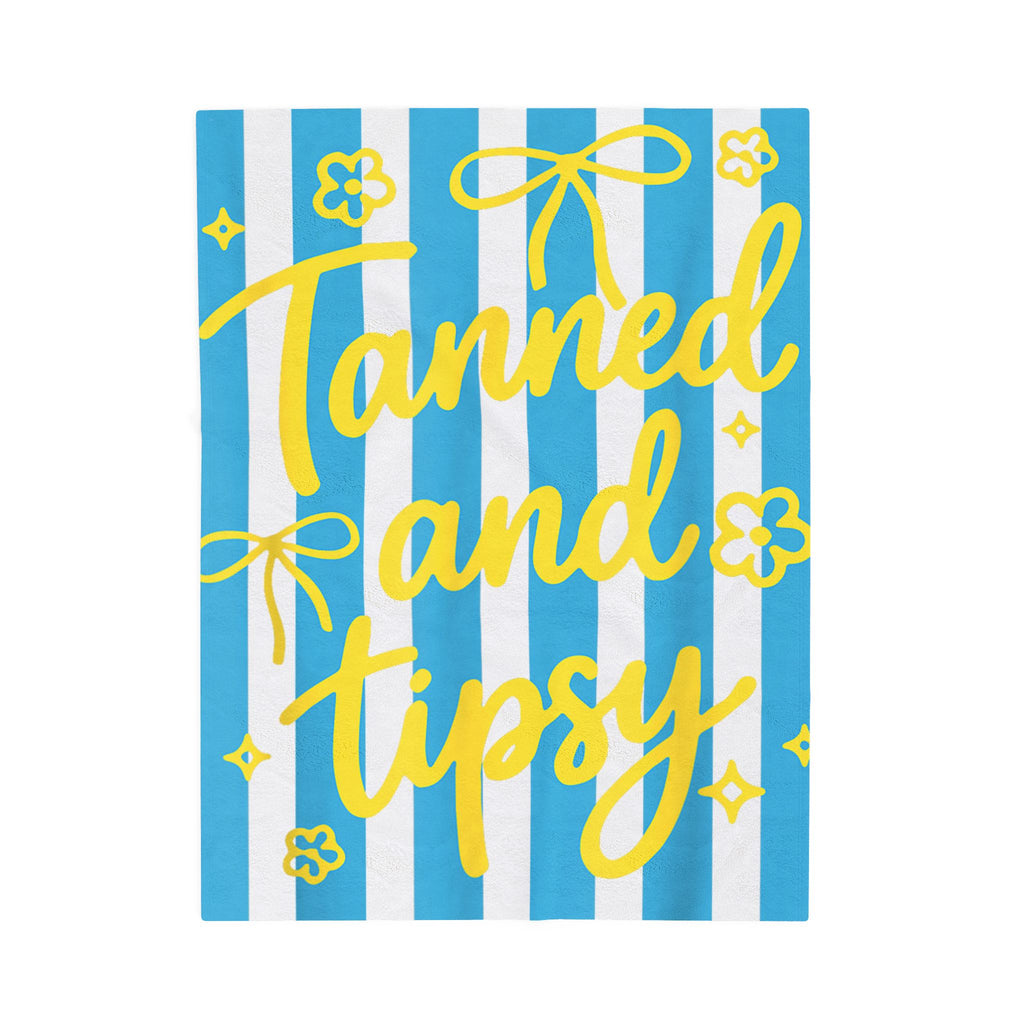 Tanned and Tipsy Velveteen Plush Blanket — Beachy Striped Cozy Throw