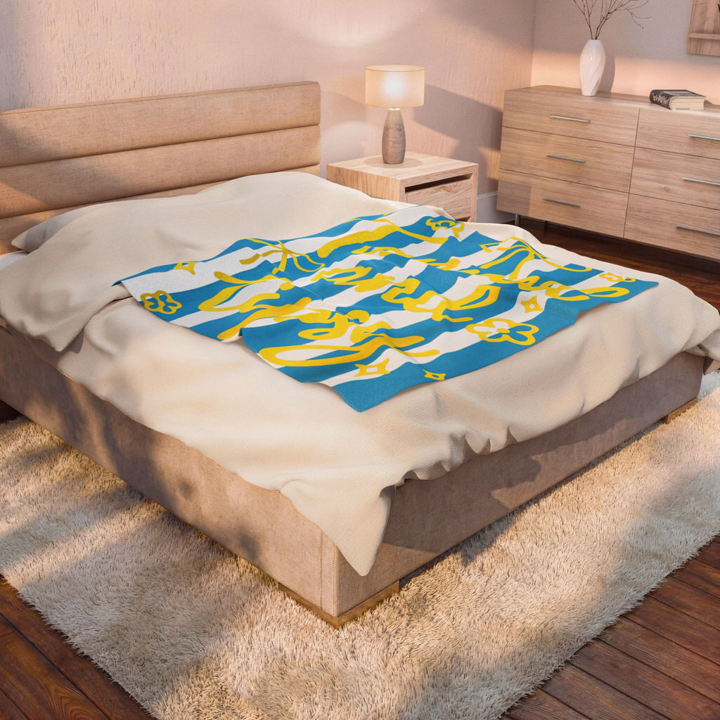 Tanned and Tipsy Velveteen Plush Blanket — Beachy Striped Cozy Throw