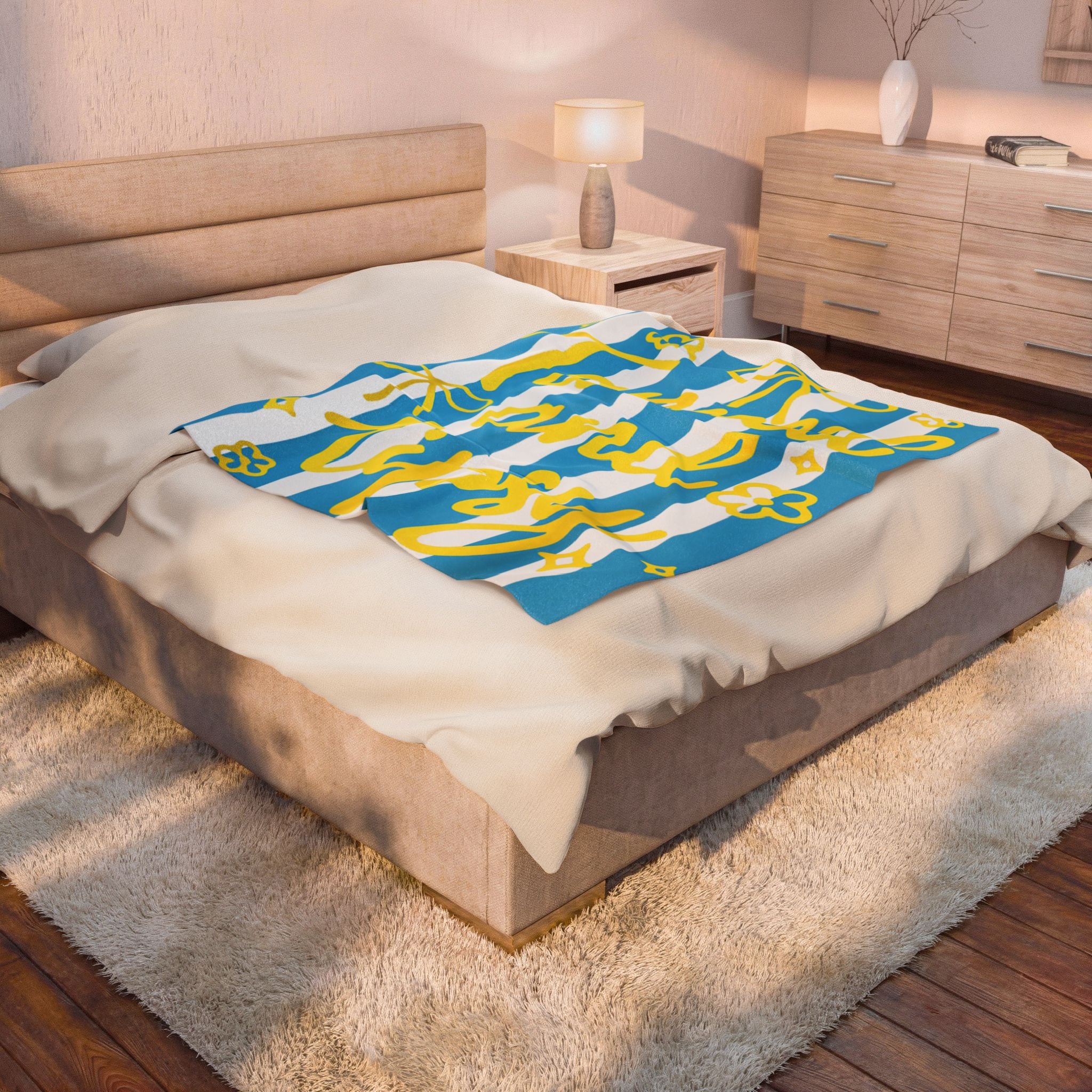 Tanned and Tipsy Velveteen Plush Blanket — Beachy Striped Cozy Throw