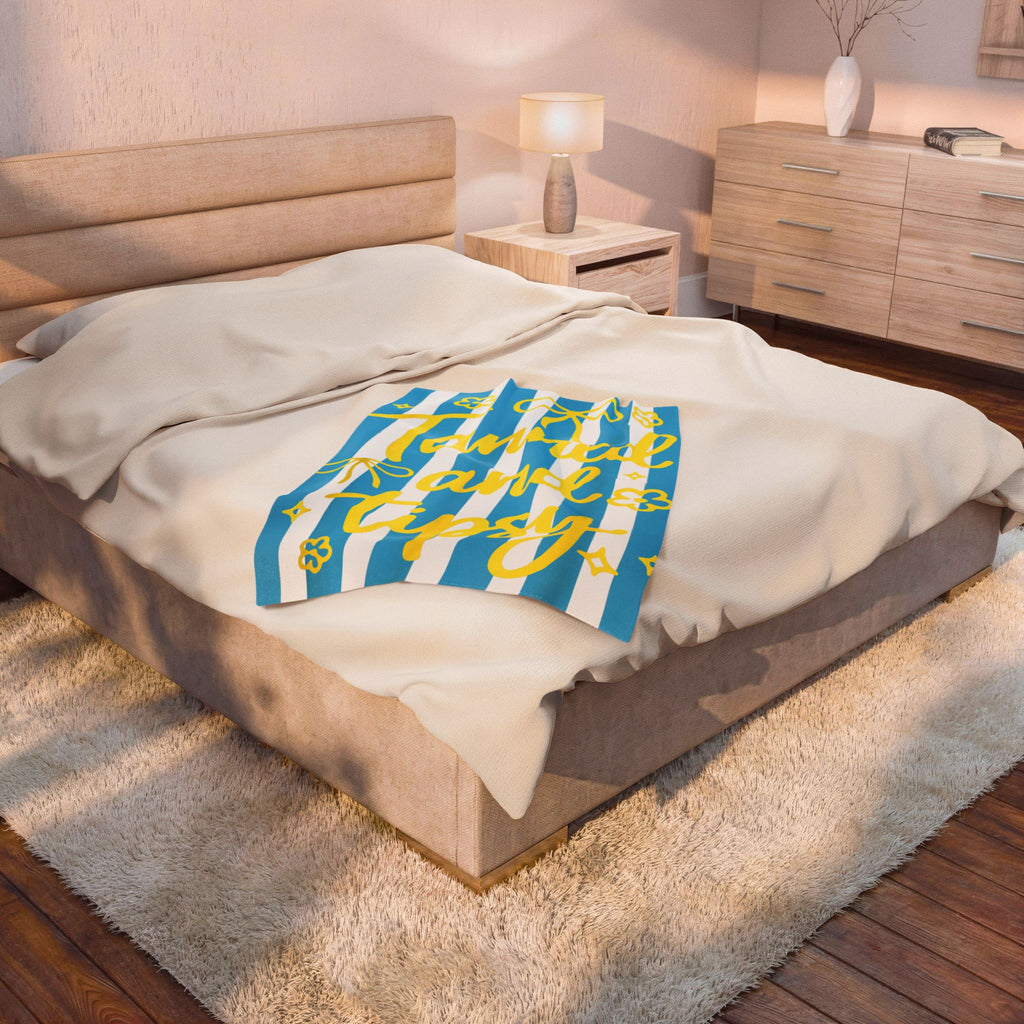 Tanned and Tipsy Velveteen Plush Blanket — Beachy Striped Cozy Throw