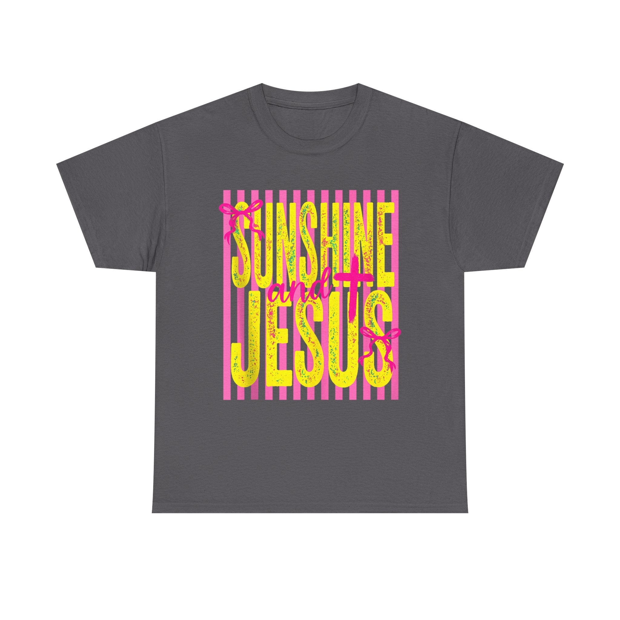Sunshine and Jesus T-Shirt — Pink Striped Christian Faith Tee