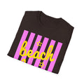 Beach Bum T‑Shirt — Pink Stripes & Yellow Script Summer Tee